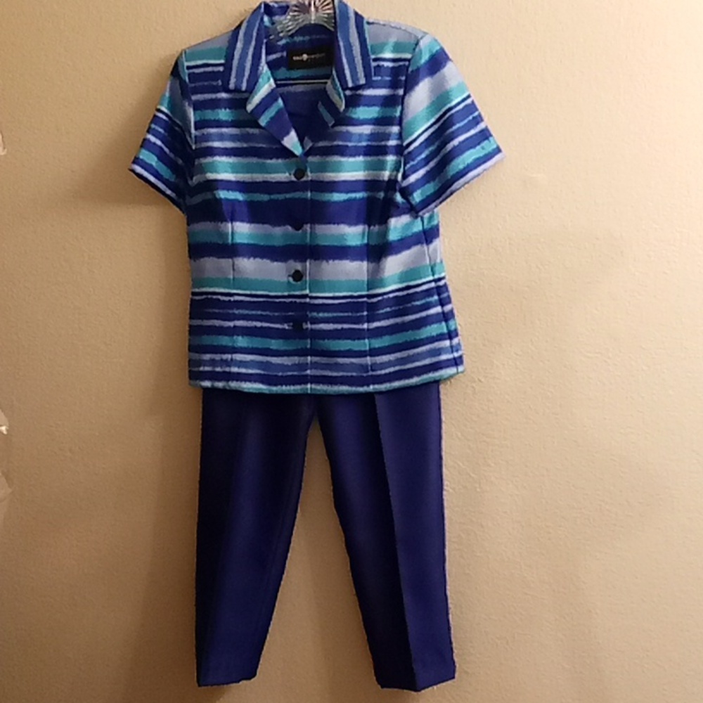 VINTAGE SAG HARBOR Dress Petite Office Career Travel Sz 8P Blues Colors B28 X P